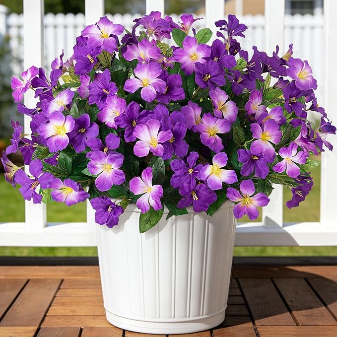 Fake Artificial Flowers for Outdoors 6 PCS Azalea Bouquet Silk Flowers for Outside UV Resistant Faux Flowers Plants for Outdoor Planters Realistic Spring Home Front Door Patio Garden Porch Decor