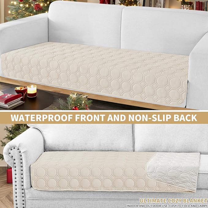 ZNSAYOTX Ultimate Cozy Blankets (30"x53") 100% Waterproof Sofa Mat Blanket for Dog Pets, Bed Couch Protector with Non-Slip Back Washable Durable, Pee Scratch Proof Easy to Clean (Beige)