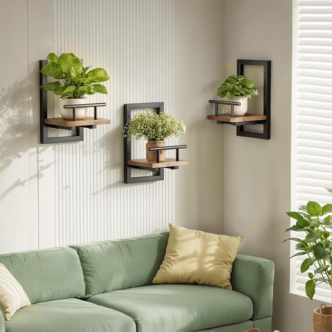 Sbosbo Floating Shelves for Wall Plant Shelf Indoor Wall Mounted Shelves | Wall Planters for Indoor Floating Plant Shelves for Bedroom, Living Room, Kitchen, Office, Bathroom Decor (2 Pack)