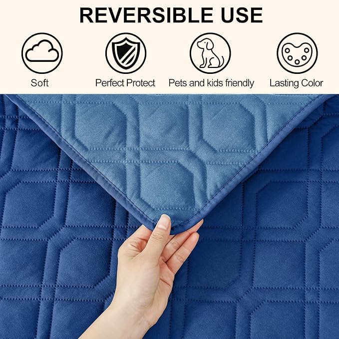 Smiry Reversible Waterproof Pet Couch Covers for Sofa | Washable Dog Couch Sofa Covers, Water Resistant Furniture Protector Slipcover, Geometric (30"x53", Navy/Blue)