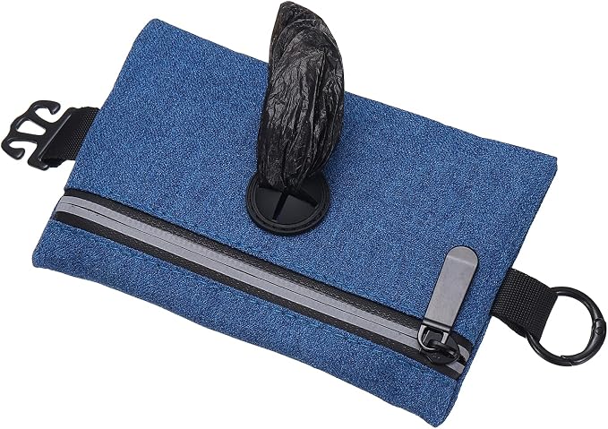 Dog Poop Bag Holder, Pet Waste Bag Dispenser Dog Treat Pouch with Zipper Oxford Cloth Portable Reusable Easy Cleanup(1Pcs, Navy Blue), Intended for Outdoor/Travel/Walking