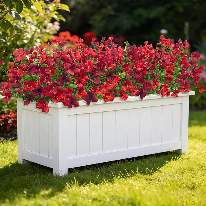 16 Pcs Artificial Flowers for Outdoors Decorations, Red Mixed | Realistic, silk flowers, faux plastic plants, UV resistant, for summer garden porch window vase indoor outdoor home decor