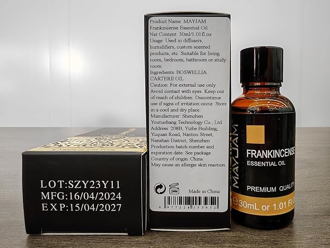 MAYJAM Frankincense Essential Oil for Diffuser Home Yoga Use, 1.01fl.oz | Long Lasting Scents, Essential Oils for Soap Candle Making, Frankincense Oil for Skin