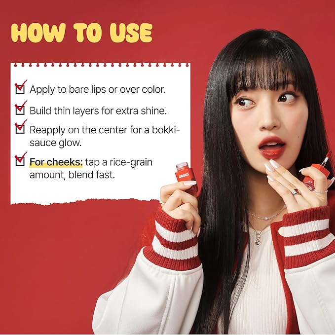 BLACK ROUGE Glow Bokki Tint, GB11 Mauve Brick – Korean Lip Tint Inspired by Tteokbokki, Non-Sticky Long-Lasting Lip Stain with Glossy Finish, Cute Stickers – Original Red, Rose, Soy