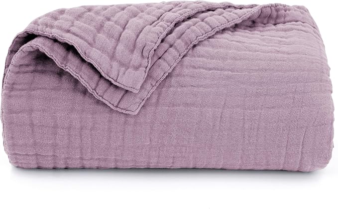 Love's cabin 100% Cotton Muslin Blanket, 6 Layer Lightweight Breathable Gauze Large Throw Blanket 50 x 70 Inches, Soft Cooling All Season Blanket for Couch or Sofa, Lavender