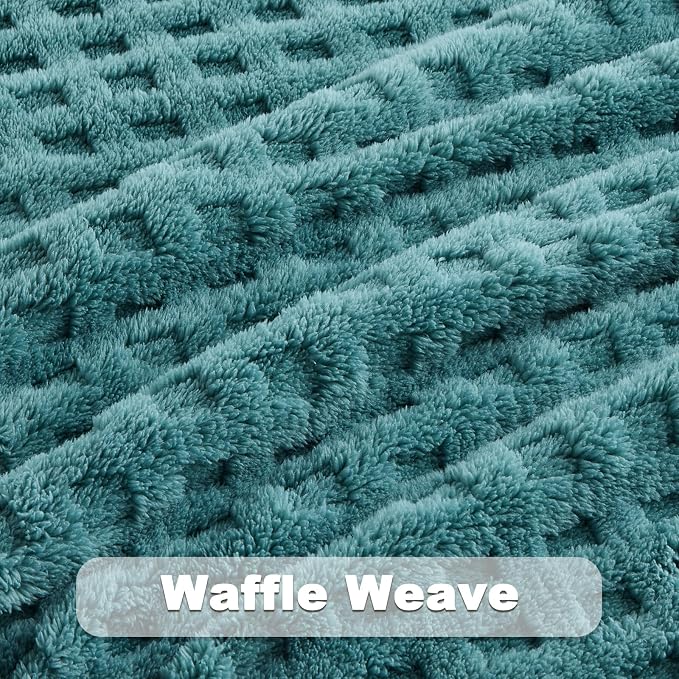 NEWCOSPLAY 3D Waffle Checkered Flannel Queen Blanket, Light Teal, 90"x90" | Super Soft Cute Lightweight Decorative Premium Silky Fleece Blanket for Couch Sofa Bed, Gift for Women Men, All Season Use