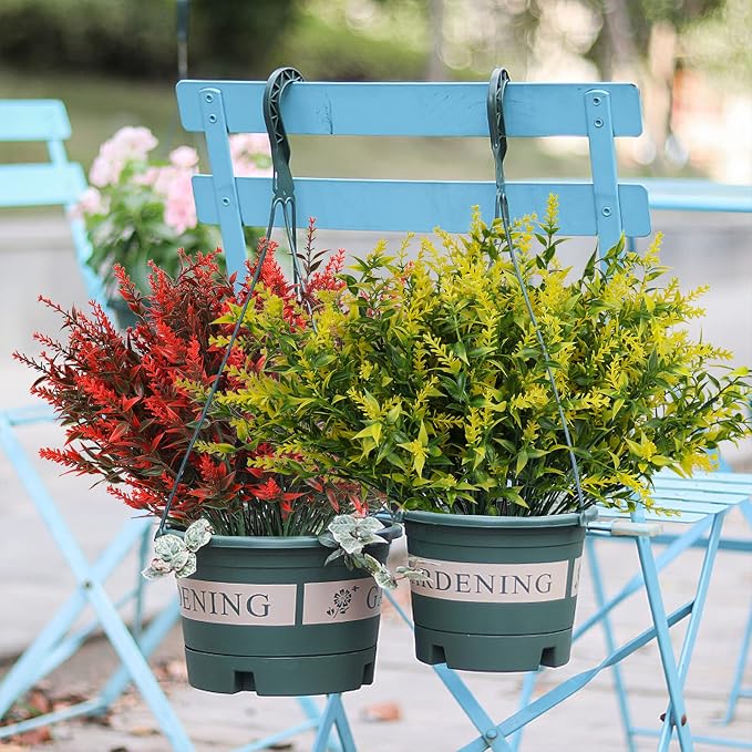 RECUTMS 20 Bundles Outdoor Artificial Flower UV Resistant Fake Stems Plants | Fall Yellow Decor,Faux Plastic Greenery for Indoor Outside Hanging Plant Garden Porch Window Box Home Wedding Farmhouse Décor