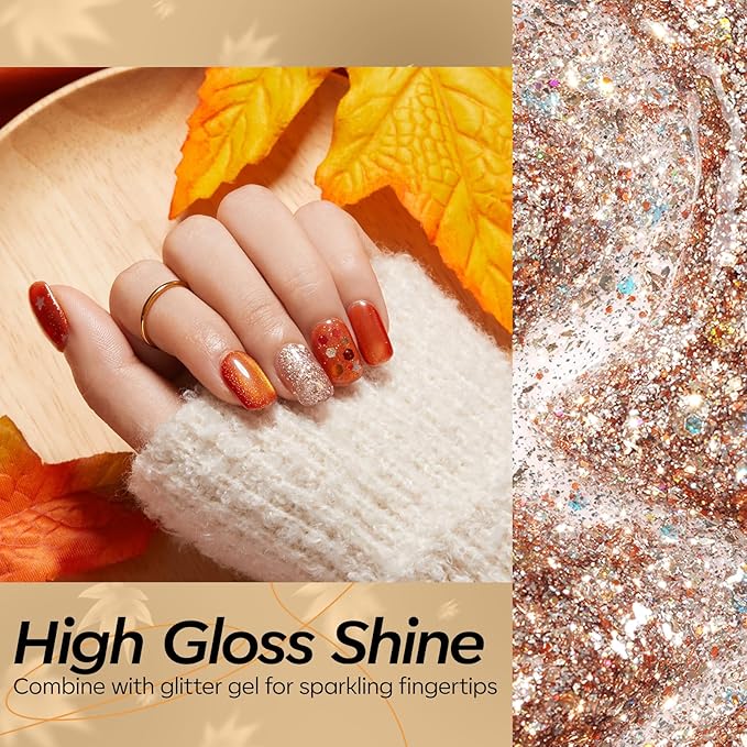 modelones Glitter Gel Nail Polish Set, 6 Colors Geometric Shapes Star Gold Glitter Ornament Gel Polish Collection with Wooden Stick All Seasons Soak Off LED Manicure DIY Gift