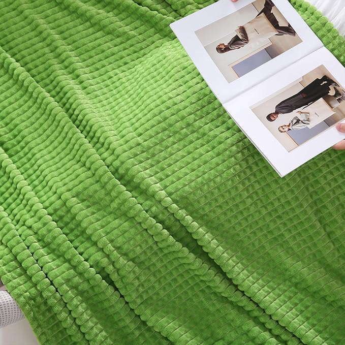 Puncuntex Fleece Throw Blanket Apple Green 50"×60" with Square Grid Design | Super Soft Plush Cozy Flannel Throw Blanket Luxury for Couch Sofa Chair