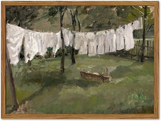 Framed Vintage Laundry Room Wall Art, Cottagecore Farmhouse Landscape Pictures Wall Decor, Country Nature Paintings Canvas Prints Rustic Home Decor for Living Room Bathroom 16x24 inch