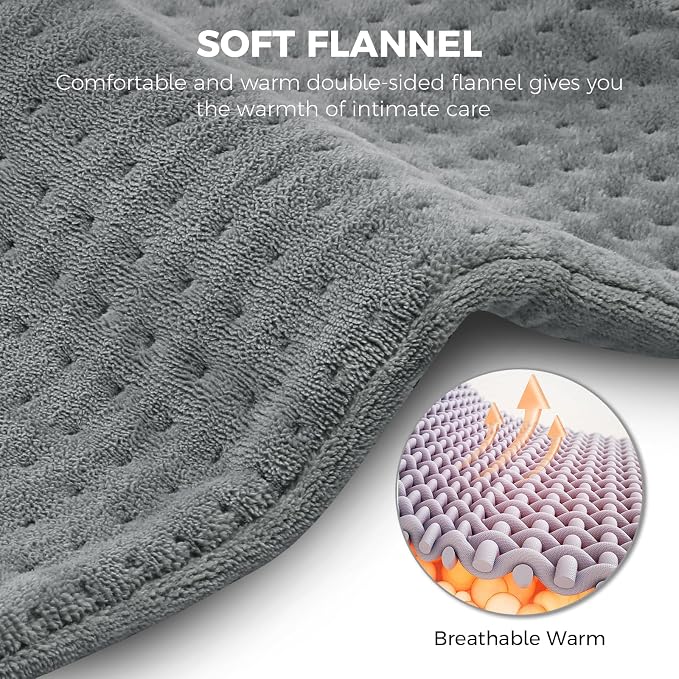 NOWWISH Heating Pad for Back, Period Cramps, Neck and Shoulder, 12x24 Inches Electric Throw with 6 Heat Settings, Timer and Auto Shut Off, Machine Washable, Birthday Gifts for Women Men, Grey