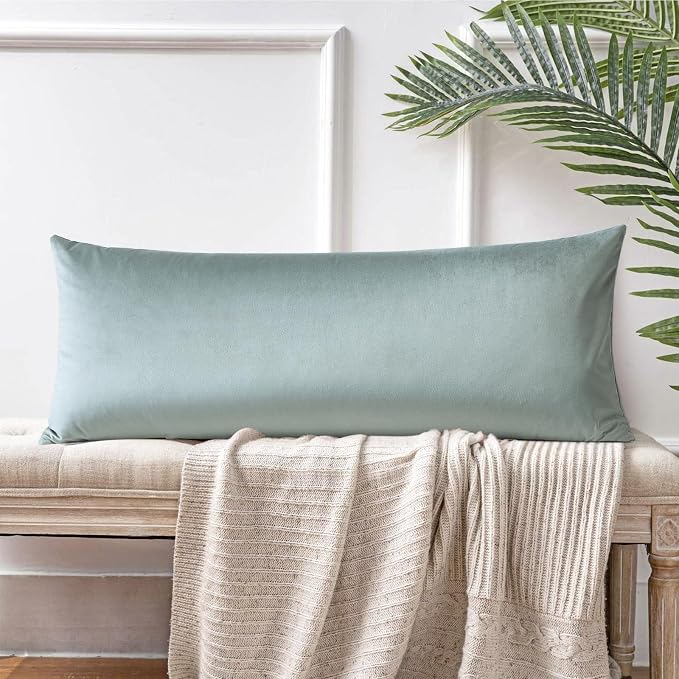 Artscope Luxury Velvet Lumbar Pillow Cover Super Soft Decorative Rectangle Throw Pillow Covers Case Cushion Covers for Sofa Couch Bedroom Car Decor 14x36 Inch Light Grey