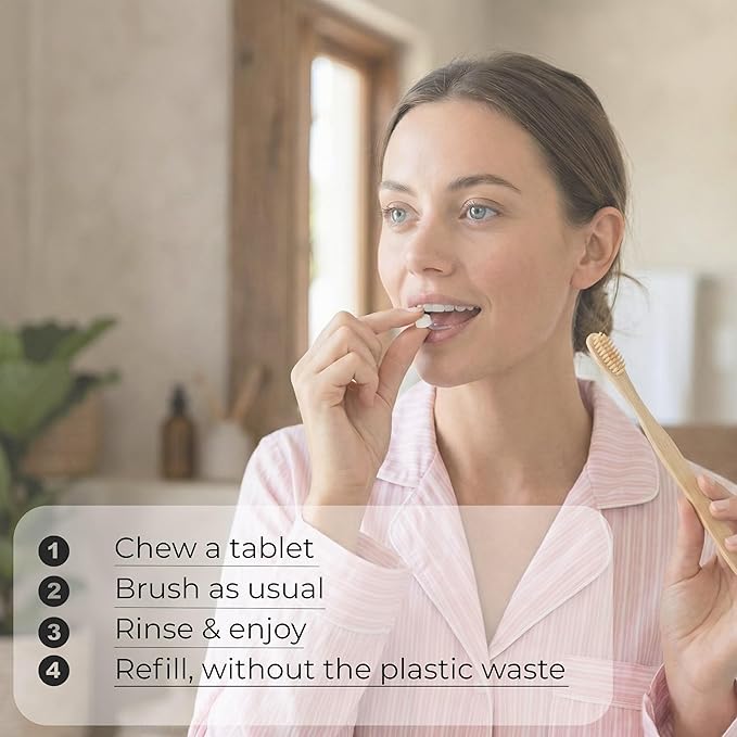 Tidalove Cool Mint Fluoride-Free Toothpaste Tablets with Nano Hydroxyapatite | Natural Whitening, Enamel Strengthening, Plastic-Free & Travel-Friendly (1 Month Refill + Tin)