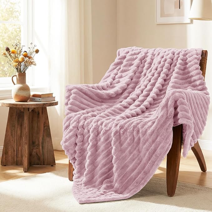 HIMEET Dusty Pink Queen Blanket for Bed, 300GSM Ribbed Fleece, 90 x 90 in | Ultra Soft Flannel, All-Season Lightweight Warmth, Cozy Bed Coverage & Bedroom Decor, Gift for Men & Women, Machine Washable
