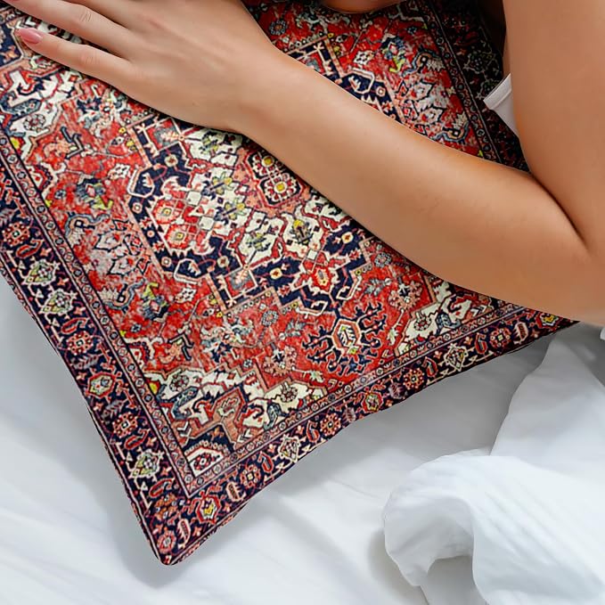 Boho Throw Pillow Covers 26x26 inch Set of 2,Soft Pillowcases Bohemia Carpet Printing Pattern Decorative Sofa Living Room Bed Square Pillow Case Cushion Cover-Red