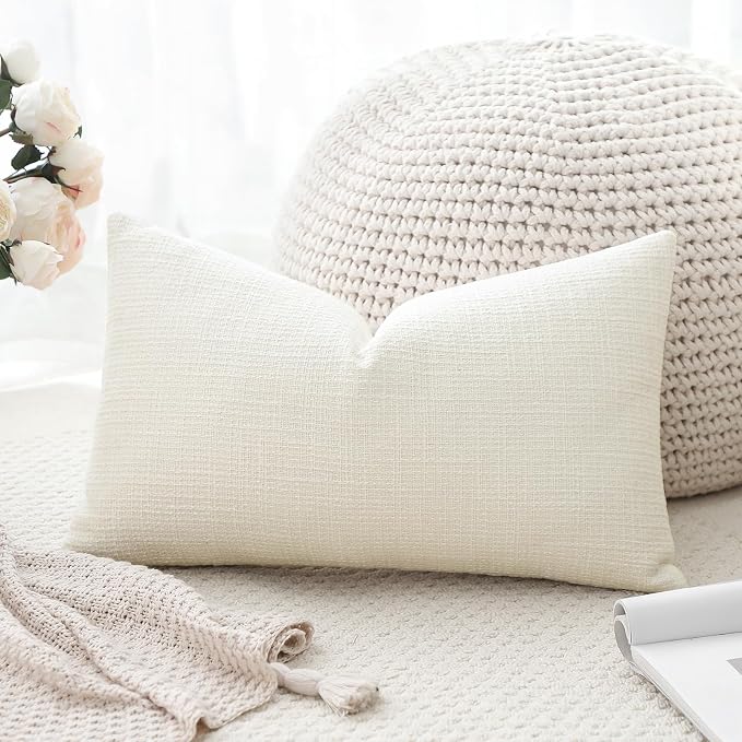 OTOSTAR Linen Throw Pillow Cover Set of 1 Decorative Lumbar Pillowcases Cushion Covers 16x24 Inch for Home Decor Sofa Bedroom Car 40 x 60CM Cream Beige