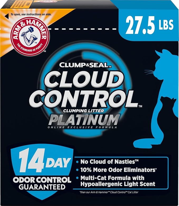 ARM & Hammer Cloud Control Platinum Cat Litter, 27.5 lbs | Multi-Cat Clumping Litter, Hypoallergenic and Dust-Free, 14-Day Odor Control