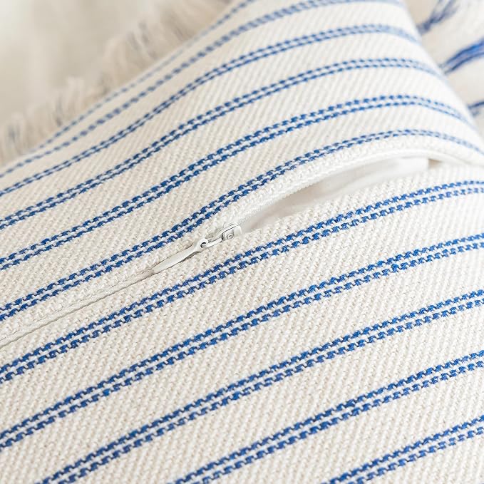 YEENAASY Throw Pillow Covers 22x22 Boho Striped Pillow Cases with Tassel | Set of 2 Fringe Pillow Cover Farmhouse Cushion Covers Neutral Pillows Decorative Square Pillowcase for Couch Sofa Bed, Blue