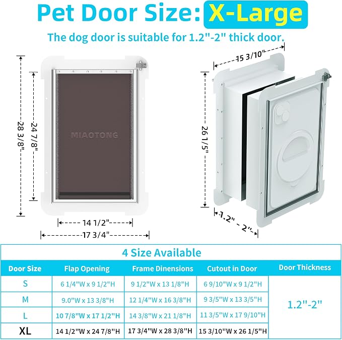 3-Flap Never Rust Extra Large Dog Door for Doors with Sliding Lock Panel | Steel Frame & Telescoping Tunnel Pet Door, Extreme Weather Durable, Weatherproof Doggy Door for Door (Pets Up to 220 Lb)
