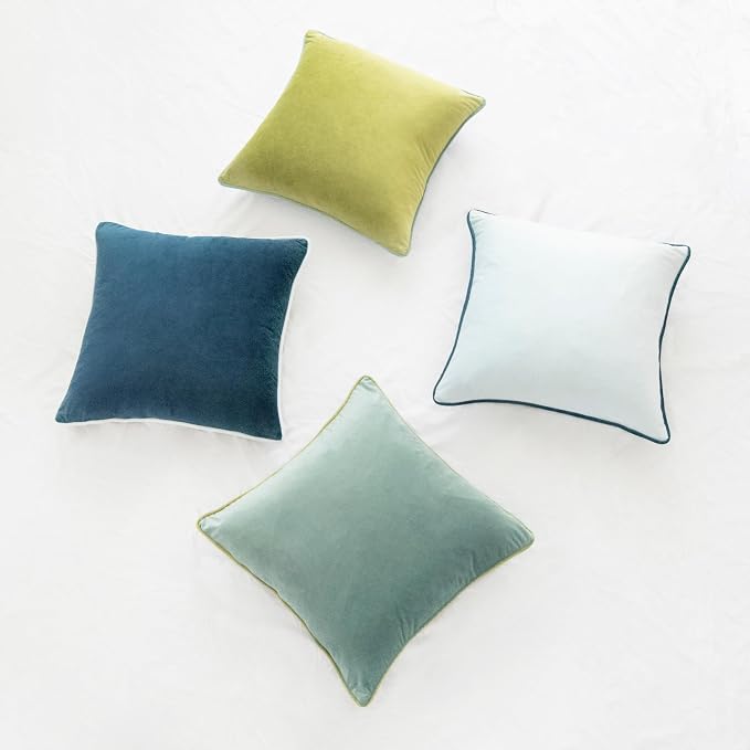 MONDAY MOOSE Decorative Throw Pillow Covers Cushion Cases, Set of 4 Soft Velvet Modern Double-Sided Designs, Mix and Match for Home Decor, Pillow Inserts Not Included (14x14 inch, Green/Blue)