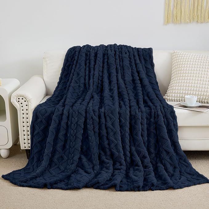Aganear Fleece Throw Blanket for Couch Sofa 50"x60" Navy | Lightweight Fuzzy Throw,Warm Gift for Women,Christmas,Housewarming,Soft,Boho Design for Room Home Decor,All-Season Use