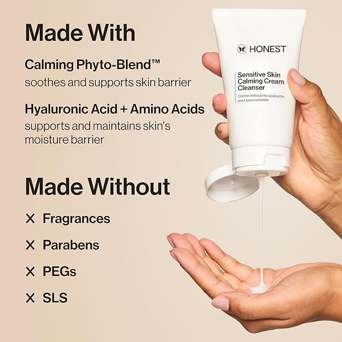 Honest Beauty Sensitive Skin Calming Cream Cleanser,Gently Cleanses Hydrates Calms,Hypoallergenic,Fragrance-Free,Vegan,4 fl oz,(Pack of 2)