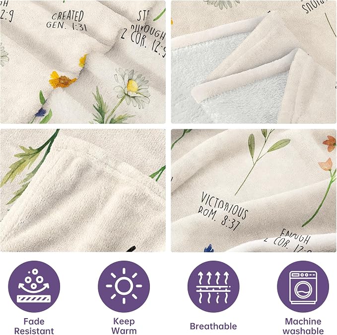Christian Gifts for Women Birthday, Christian Blanket with Flowers | Inspirational, Religious Gifts for Women, Sister, Friend, Daughter, Mom, Baptism Gift, Soft Throw Blankets 50'' x 60''