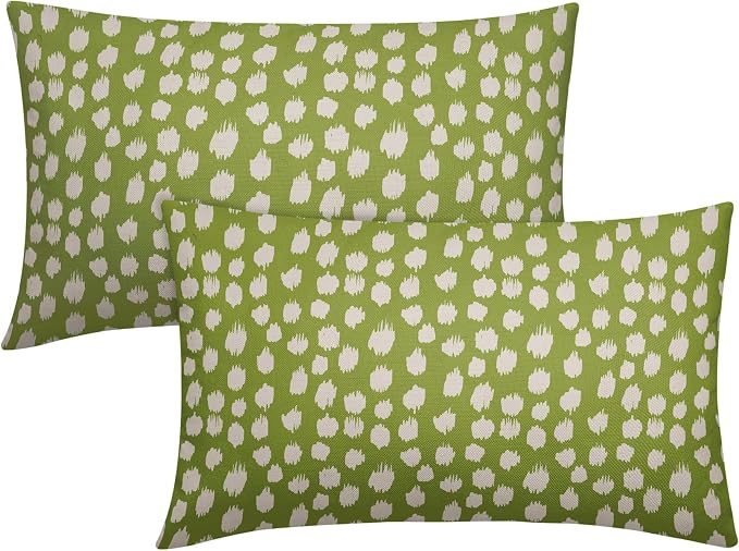 Lime Green Cream Dots Lumbar Pillow Covers 12x20 Set of 2 Boho Design Polka Dot Print Throw Pillows Modern Outdoor Decorative Pillowcase Rectangle Linen Cushion Cases Decor for Sofa Couch Bed