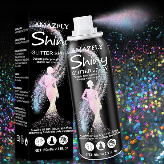 Hair and Body Glitter Spray, Aerosol Glitter Spray for Hair and Body, Long-Lasting and Quick-Drying Silver Glitter Hairspray Suitable for Stage, Festival Rave and Makeup Prom (Rainy-Rainbow)