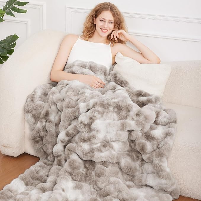 Comelady Soft Fluffy Faux Fur Throw Blanket 50"x60", Bubble Plush Texture | Tie-dye Brown Thick Fuzzy Throw, No-Shedding, Aesthetic & Cozy for Couch Bed Room Decor, Warm Gift for Women Men