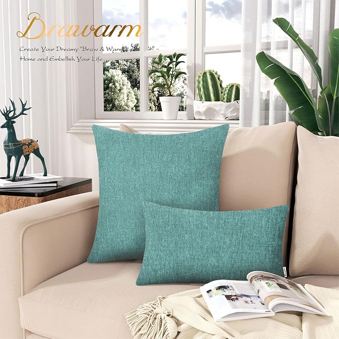 BRAWARM Throw Pillow Covers 16x16 Inches - Teal Chenille Pillow Covers Pack of 2, Solid Dyed Soft Chenille Pillow Cases for Couch Sofa Bed Home Decoration