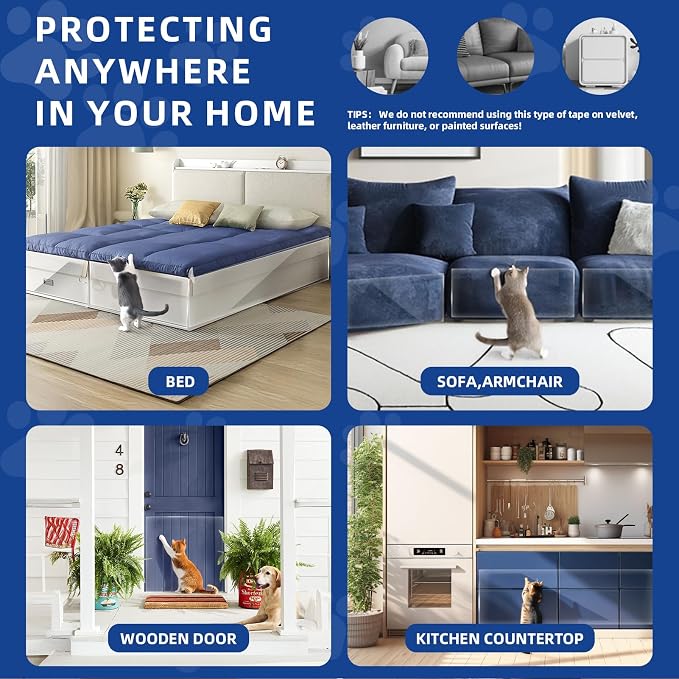 TOOSOFt Anti Cat Scratch Furniture Protector Clear Vinyl 196.9"x16.5" | Couch Protector from Cat Claws Thicken - Single Sided Sticky Flexible Dog Tape for Furniture, for Couch Corner Door Walls Bed