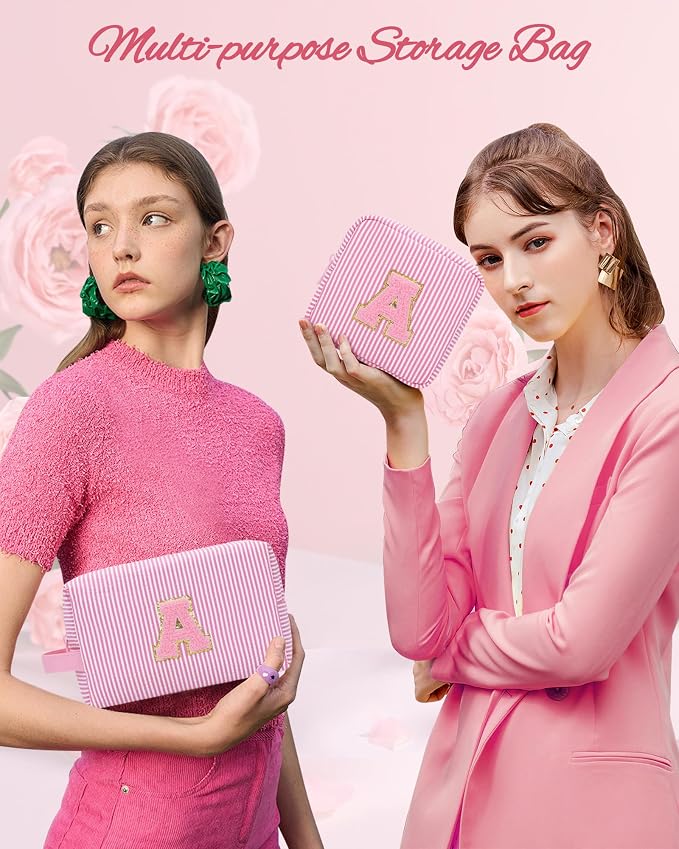 MONSTINA Valentine's Gifts for Mom, Personalized Initial Makeup Bag Cosmetic Bags for Women Cute|Makeup Pouch Birthday Gifts for Mother,Birthday Gift for Her Cute Toiletry Bag,Pink M