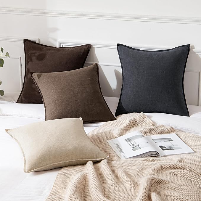 MIULEE Decorative Linen Euro Sham Pillow Covers 26x26 Dark Coffee Chocolate | Boho Farmhouse Fall Autumn Couch Throw Pillows for Bed, Pack of 2 Accent Modern Pillowcases, Sofa Livingroom Home Decor