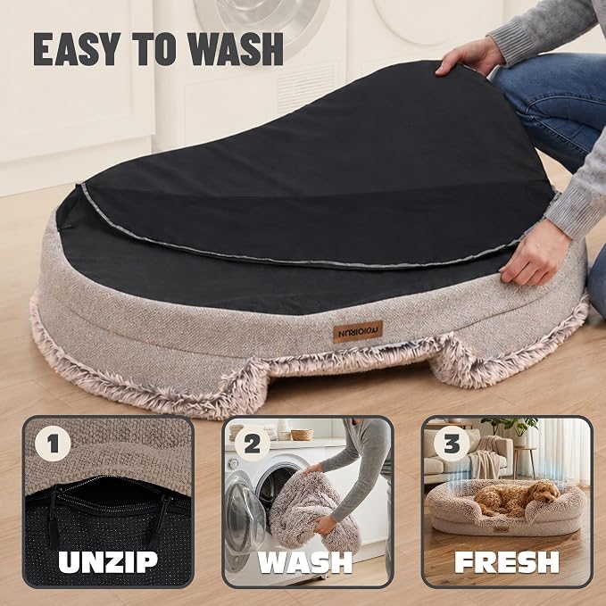 Fluffy Orthopedic Dog Beds Large Sized Dog, 43" Bolster Sofa Bed | Soft plush faux fur,lowered entry,washable cover,waterproof liner,claming dog couch for x-large dogs,supportive bolster