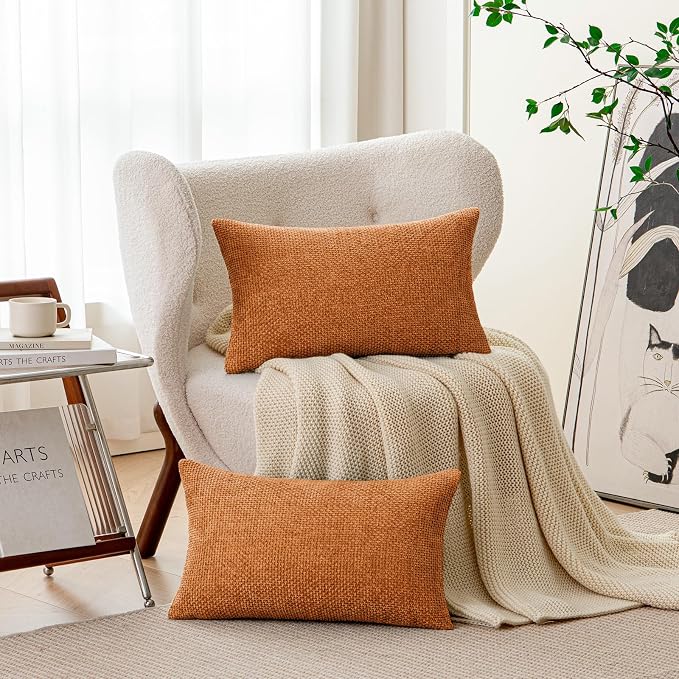 a moment Fall Orange Chenille Throw Pillow Covers 12x20 Inch Pack of 2 Modern Decorative Throw Pillow Covers Farmhouse Cross Covers Home Decor for Sofa Bedroom Living Room