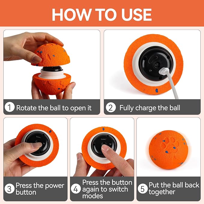 ALL FOR PAWS Interactive Dog Toy, Smart Moving Ball with 2 Play Modes, E-TPU Material, USB Rechargeable Motion-Activated Bouncing Ball for Medium Large Dogs, Automatic Rolling Keeps Dog Busy