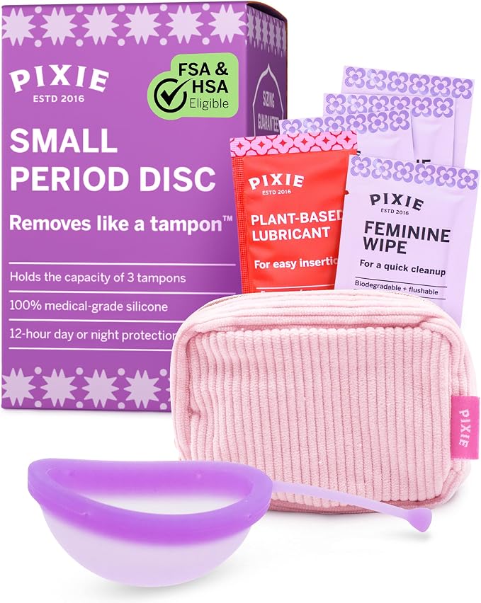 Pixie Menstrual Disc for Feminine Care - Ranked 1 for Best Tampon Alternative Period Disc - 100% Medical-Grade Silicone - Removes Like a Tampon - Wear 12 Hours - Capacity of 5 Tampons (Medium)