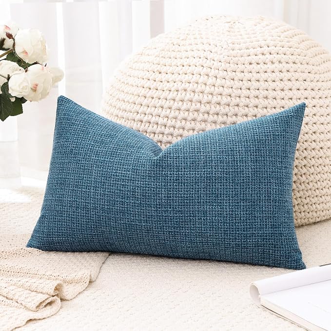 OTOSTAR Linen Throw Pillow Cover Set of 1 Decorative Lumbar Pillowcases Cushion Covers 12x20 Inch for Home Decor Sofa Bedroom Car 30 x 50CM Dark Blue