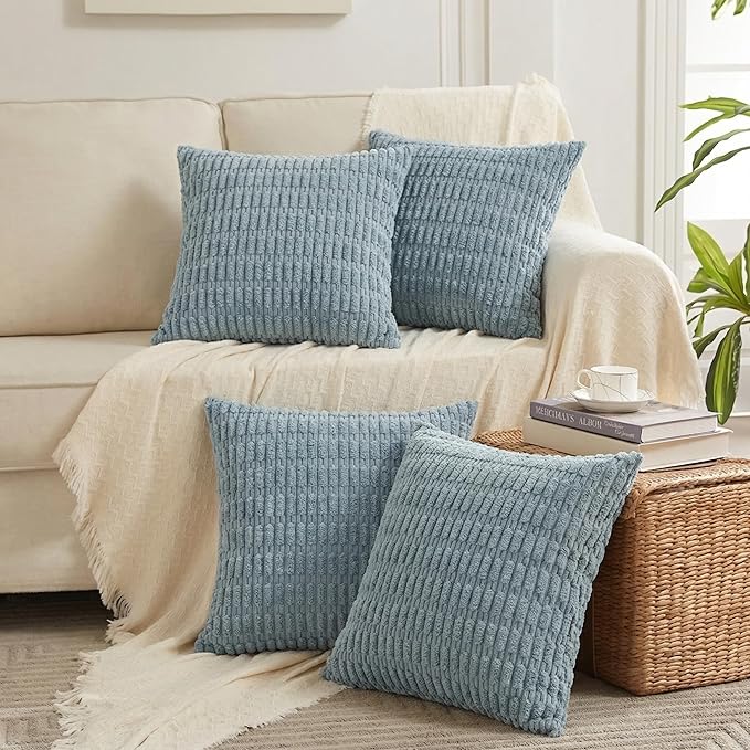 Fancy Homi 4 Packs Decorative Throw Pillow Covers for Living Room Couch Bed, Modern Farmhouse Boho Home Décor Accent Cushion Case, 18" x 18", Light Blue