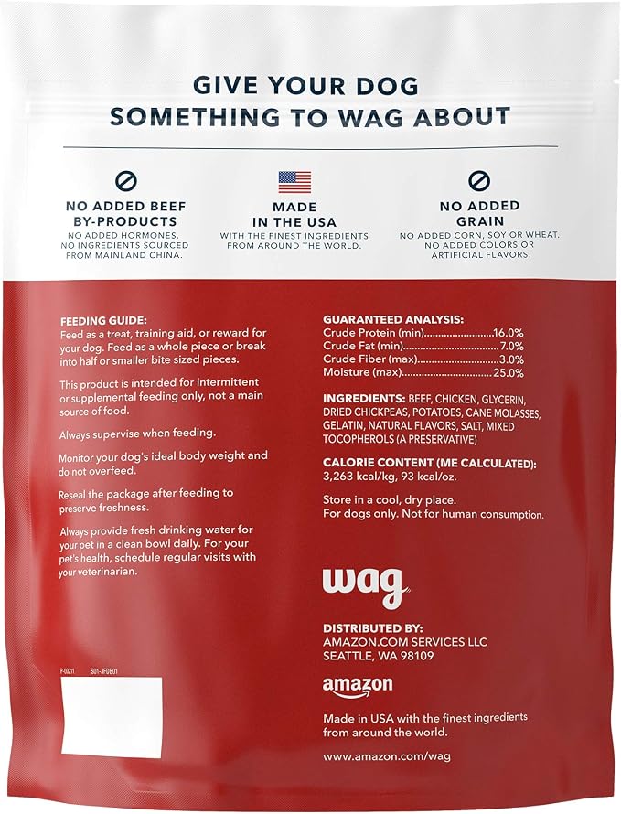 Amazon Brand - Wag Soft & Tender American Jerky Dog Treats – Beef Recipe (12 oz)