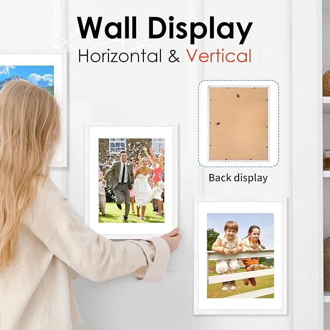 11x14 Picture Frame Set of 2, Photo Frame with HD Plexiglass, Display Pictures 8x10 with Mat or 11x14 Without Mat, White Picture Frames Collage Wall Decor, Gallery Wall Frame