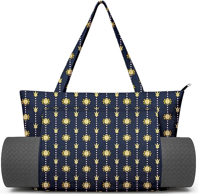 Yoga Bag for Women, Large Canvas Yoga Mat Tote Bag with Yoga Mat Carrier - Large Mat Pocket Fitness Tote for Pilates, Gym, Travel, Office & Beach
