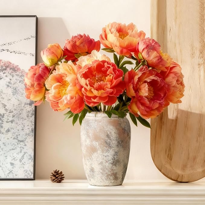 Rustic Ceramic Vase, 8.2 Inch Terracotta Rustic Vase, Farmhouse Decorative Vase Boho Decor, Christmas Decorative Vintage Flower Vase Home Decor, Living Room, Entryway, Holiday Wedding New Year Gifts