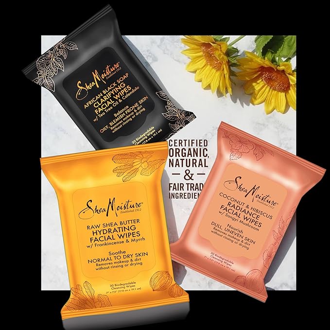 SheaMoisture Clarifying Facial Wipes for Oily, Blemish-Prone Skin African Black Soap to Clarify Skin 30 count (U-BB-2761)
