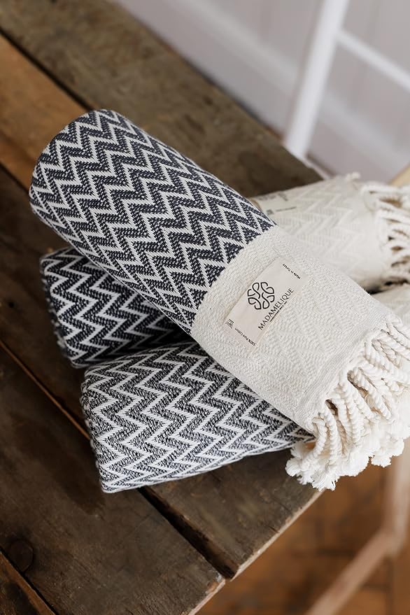 Madamelique Exclusive Hand Towels Set of 2-18 x 40 Inches - Decorative Bathroom Peshtemal Towel for Hand, Face, Hair, Yoga, Tea, Dishcloth, Kitchen and Bath - 100% Pure Cotton (Vintage Gray)