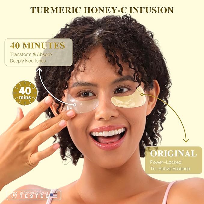 Turmeric Honey-C Radiance Under Eye Patches for Women - Hydrating & Oxidation Protection & Firms Skin Visibly Fades to Clear in 40 Mins, Fully Absorbed in 3Hrs. yellow, 12 Pairs.