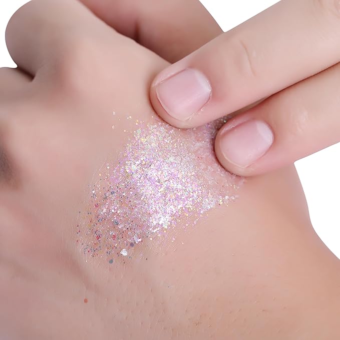 Face and Body Glitter, Makeup Paint for Eye Lip Hair, Festival Rave Accessories, Safe for Face, Easy Application & Removal, Silver