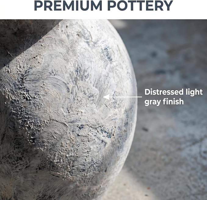 Lvases 10in XL White Ceramic Vase, Aged Stone Cement Mediterranean Vase | Rustic elegant finish with authentic limestone texture fits Tuscan farmhouse style as table decor living room home decoration