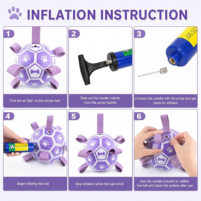 Dog Soccer Ball with Straps, 6 Inch Herding Dog Ball Toys Dog Birthday Toy, Balls for 20-40lbs Dogs, Outdoor Puppy Toys for Small Medium Dogs, Interactive Toy for Tug, Water Toy Ball,Purple